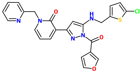 (image for) MC004299 3-(5-[(5-Chlorothiophen-2-yl)methyl]amino-1-[(furan-3-yl)carbonyl]-1H-pyrazol-3-yl)-1-(pyridin-2-ylmethyl)-1,2-dihydropyridin-2-one